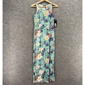 New Up Front Dress Women M Medium Blue Floral Maxi Long Sleeveless Casual